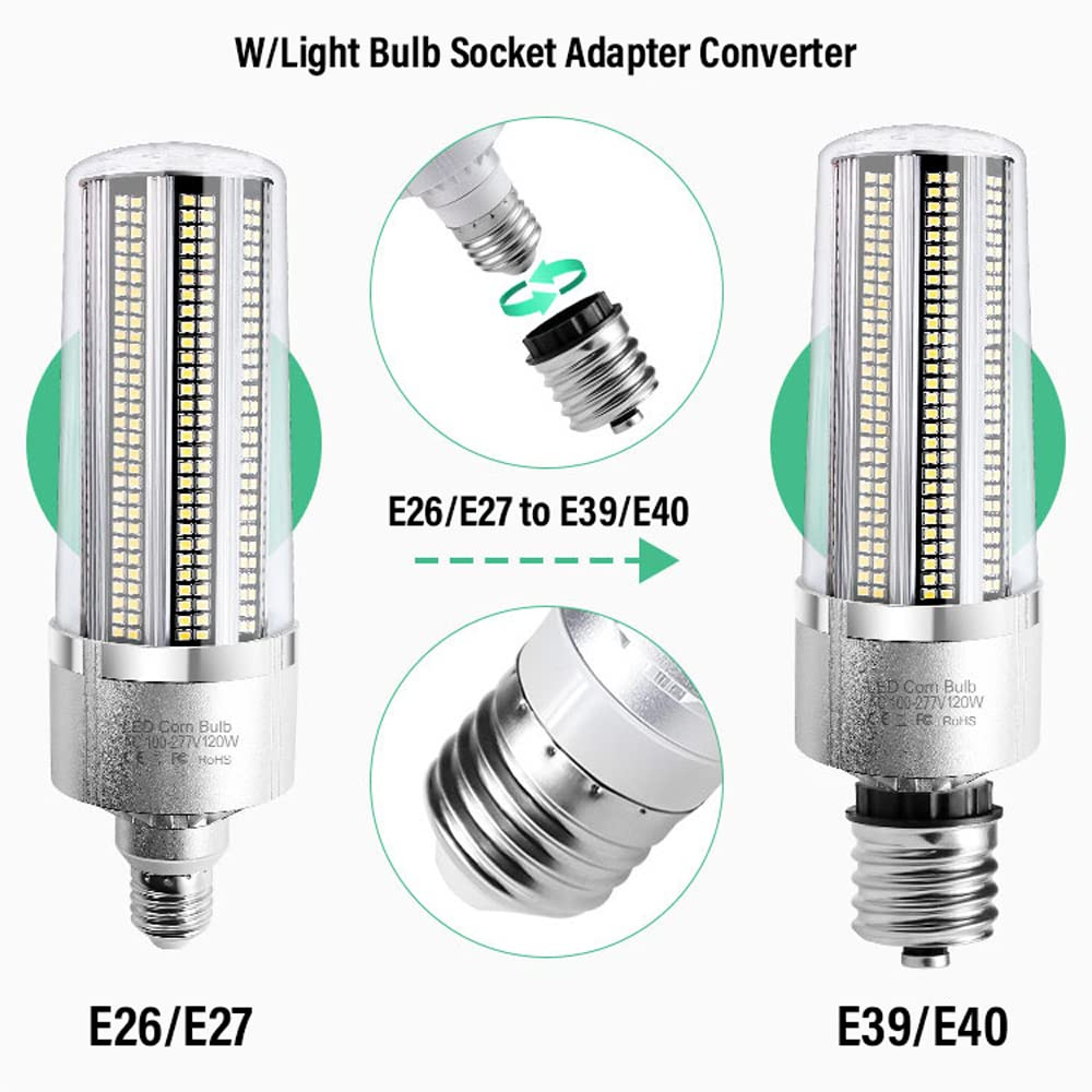 (Paquet de 2) Ampoule LED en forme de maïs 100 W 12 000 lm, culot E26/E27, avec adaptateur de base Mogul E39, ampoules LED de grande surface pour garage intérieur et extérieur, entrepôt, éclairage de