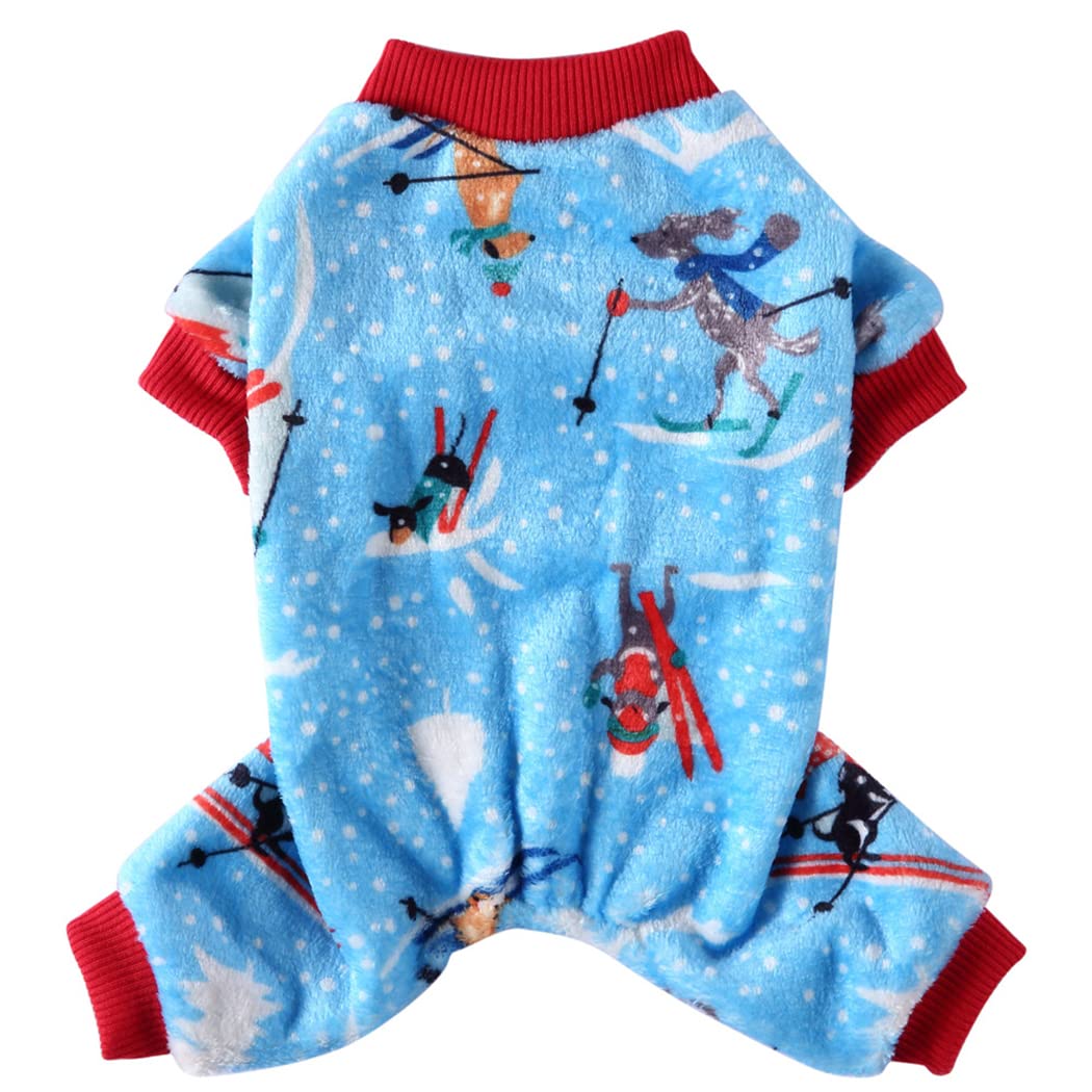 XIAOYU Pet Winter Clothes Fun Dog Skiing Pattern for Dog Pajamas Cat Jumpsuits(S), Blue