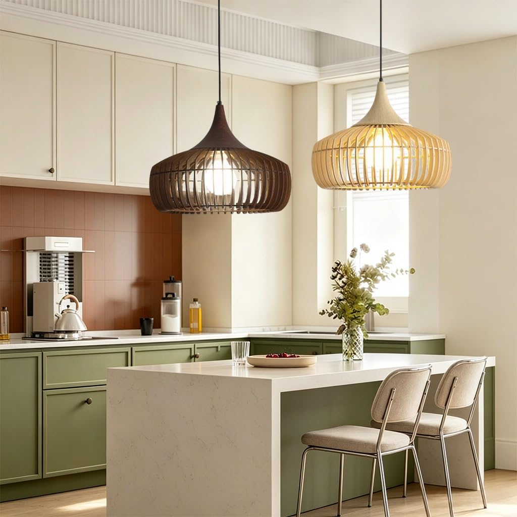 Lampa Wisząca Stylu Boho Vintage Wisząca Lampa Litego Drewna E27 Oświetlenie Stylu Japońskim Klatką Dla Ptaków Jako Abażur Do Jadalni Salonu Sypialni Domków Wakacyjnych Strefy Czytania
