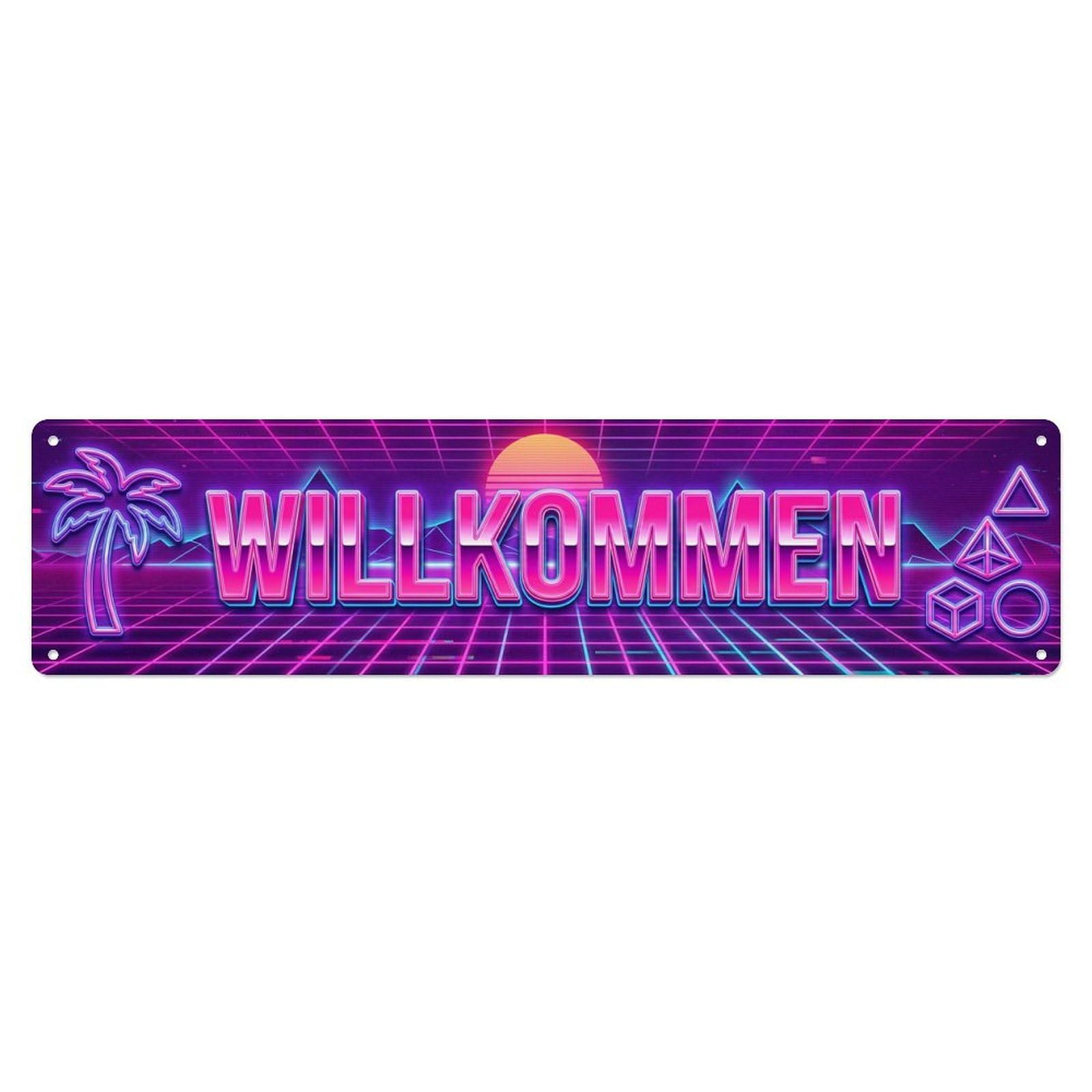 Neon Pink Vaporwave Aesthetic Welcome Metal Tin Sign