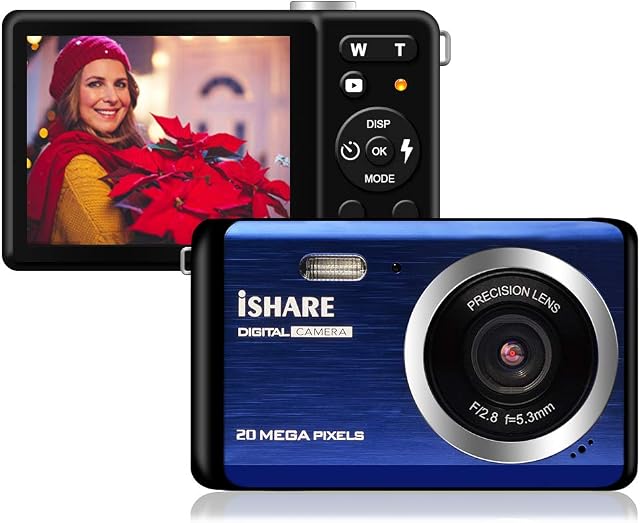Digital Camera for Photography with 2.8" 8X Digital Zoom, 20MP Camera Rechargeable Point and Shoot Cameras,Built-in Microphone,Vlogging Camera for Kids/Adult/Elderly/Beginners(Blue)