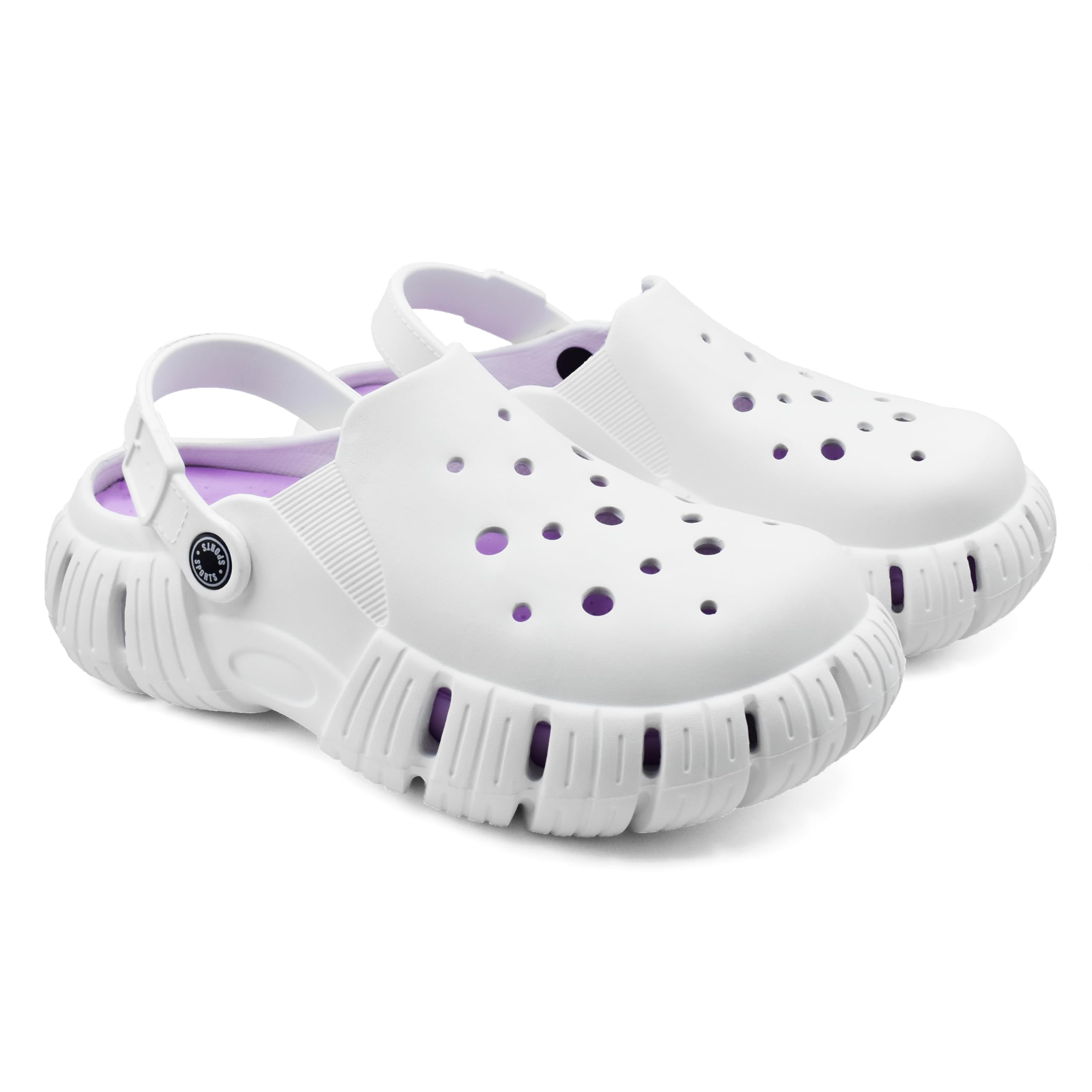 RADDZ SPORTS Strap Clog Sandals for Women | Cushioned, Lightweight, Waterproof & Anti-Skid (White & Purple-7) (B0DCNP4MHN) Amazon Price History, Amazon Price Tracker