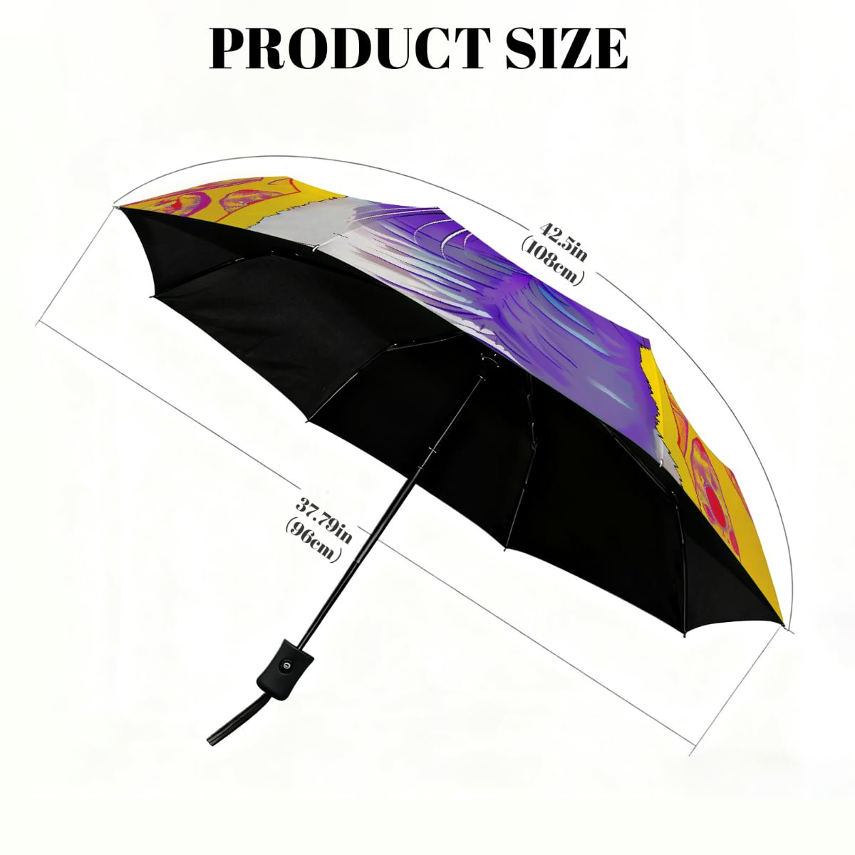 Ombrello pieghevole da viaggio con motivo pizza, con gatto, compatto, antivento, impermeabile, con protezione UV, rivestimento nero, leggero, 8 costine, portatile, per pioggia e sole