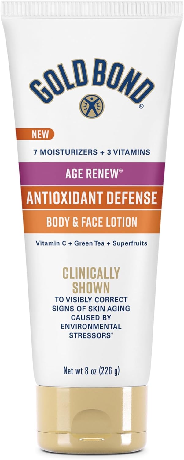 Gold Bond Age Renew Antioxidant Defense Body & Face Lotion, Brightens, Smooths & Evens Skin Tone, Nongreasy Moisturizer With Vitamin C, Superfruits & Green Tea, 8 oz.