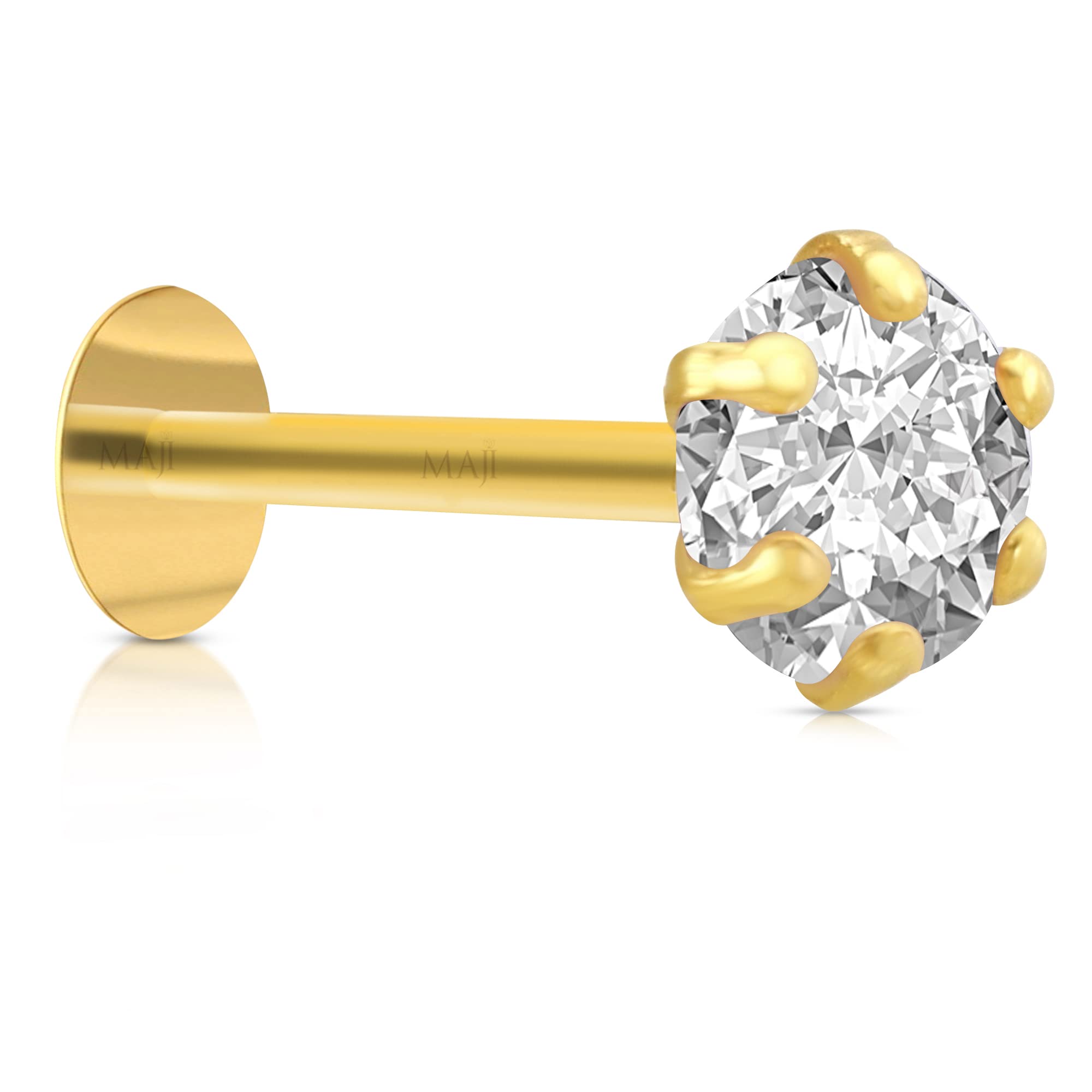 MAJIRound Diamond 14Karat Pure Yellow Gold Nose Pins Studs For Women And Girl