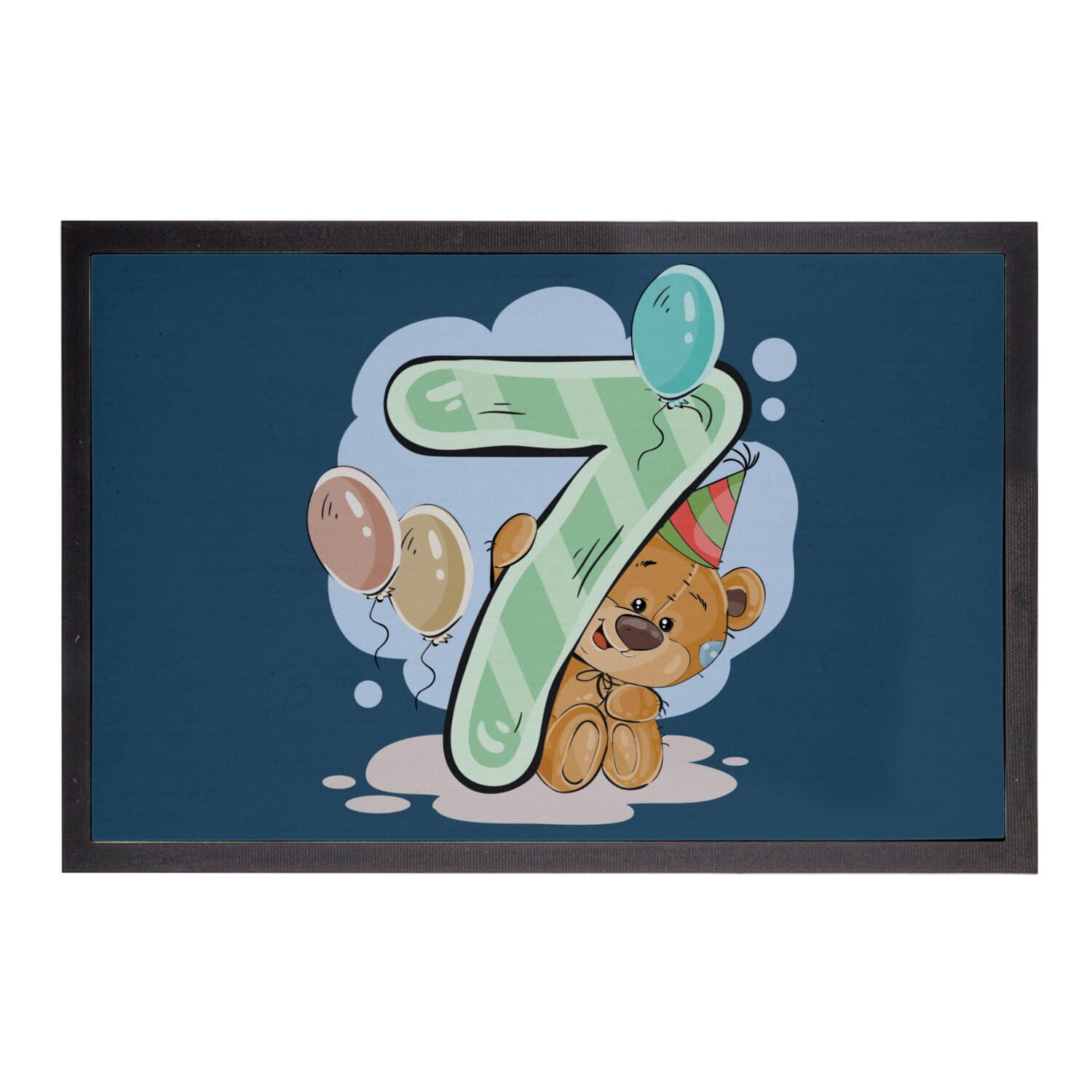 Paillasson bleu 7 ans souvenir anniversaire - Tapis d'entrée dessin ourson