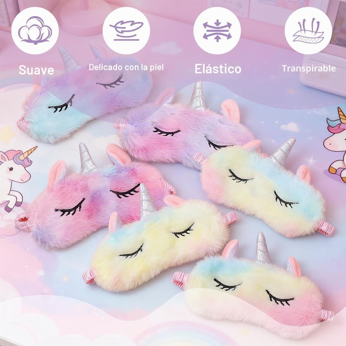 2 Piezas Antifaz para Dormir, Unicornio Máscara De Ojos De Felpa para Dormir Suave Con Los Ojos Vendados Cómoda Máscara De Piel Sintética Peluda Dormir Cubierta De Satén para Siesta Nocturna