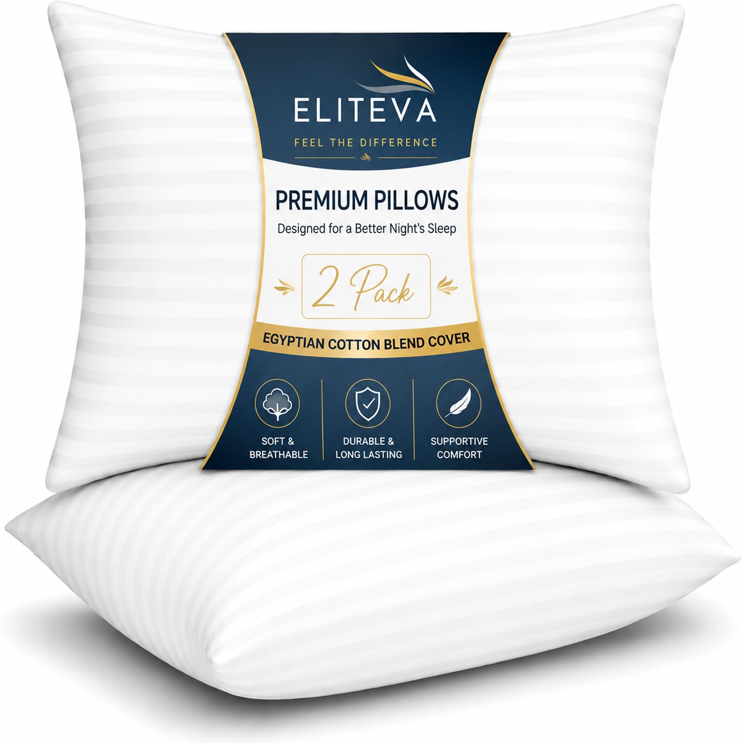 Eliteva Strip Pillows 2 Pack - Hotel Quality Striped Bed Pillows, Soft Firm Support Pillows for Side Sleeper, Anti Allergy Striped Pillows with Egyptian Cotton Cover