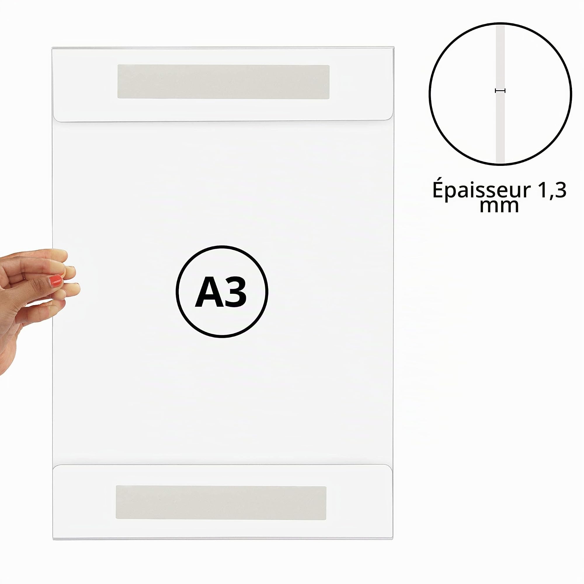 Kurtzy Support Mural Adhésif A3 (6 Pcs) - Porte-Affiches Transparents Universel en Acrylique avec Bandes Adhésives - Supports d'Affichage pour Bureau, Maison, Restaurant - Aucun Perçage Requis