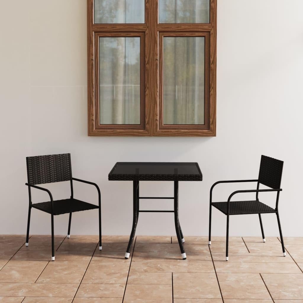 Mobiliario - Juego de comedor de jardín de 3 piezas de ratán polivinílico negro