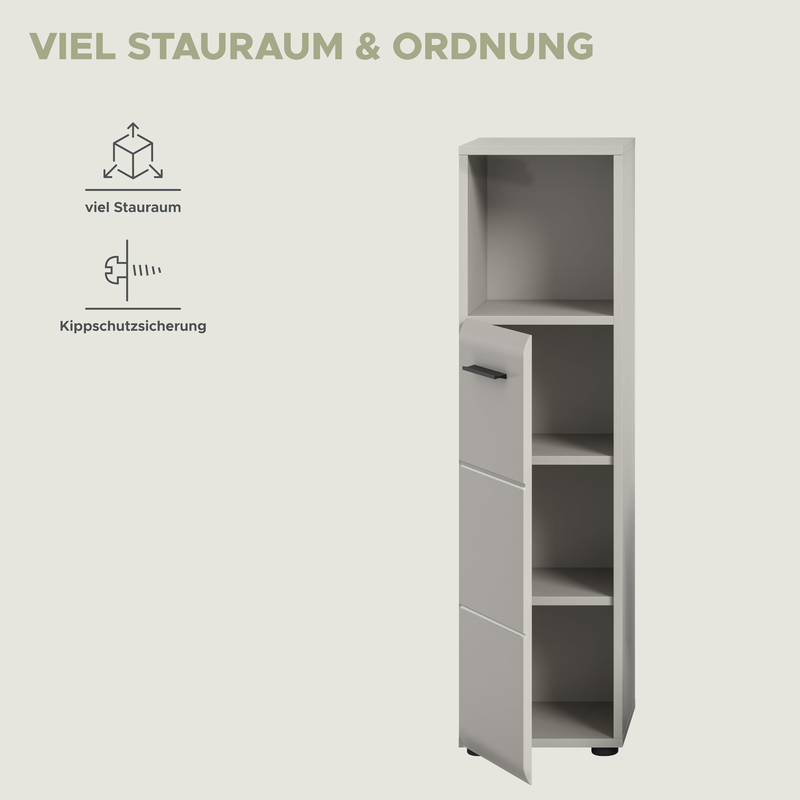 xonox.home – Midischrank Ice 30x110x30 cm in Kaschmir Melamin und Kaschmir matt – Ideale Lösung für jedes Badezimmer – Elegantes Möbelstück – Bild 5