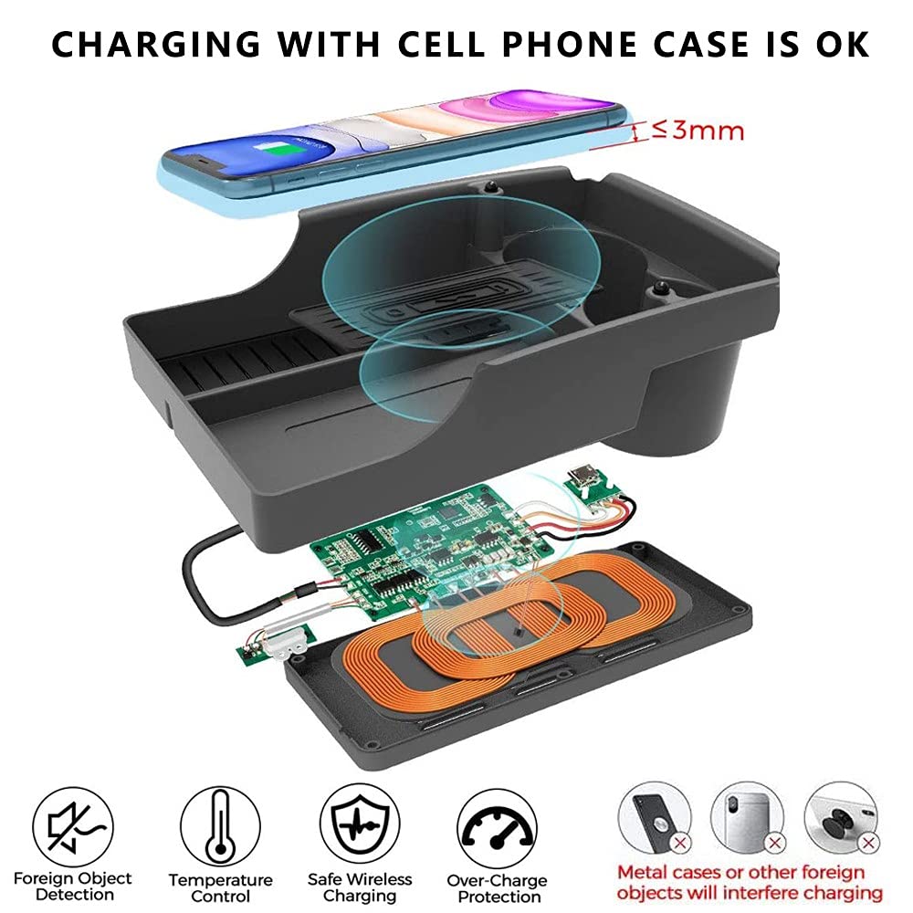 para Tesla Model S/Tesla Model X Organizador de Consola Central de Cargador de Coche Inalámbrico Caja de Almacenamiento de la Consola Central para Tesla Model S/Model X 2016 2017 2018 2019
