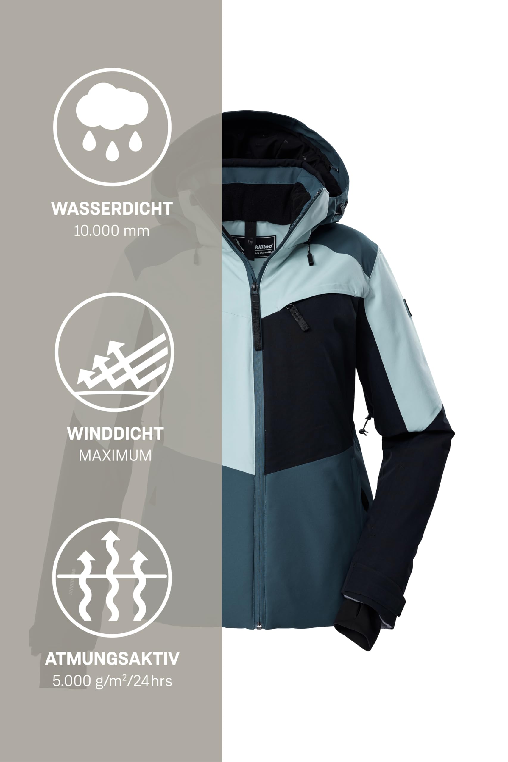 Killtec Damen Ksw 39 Wmn Ski Jckt Skijacke/Funktionsjacke mit abzippbarer Kapuze, Schneefang und Unterarmventilation