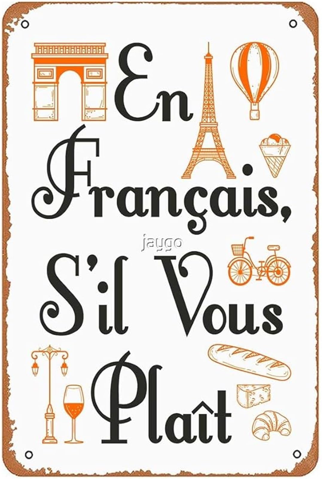 Rnumligh One Color Retro Tin Sign En Francais S Il Vous Plait French Teacher Foreign Language Vintage Metal Plaque For Farm Bar Dining Room Art 8 X 12 In