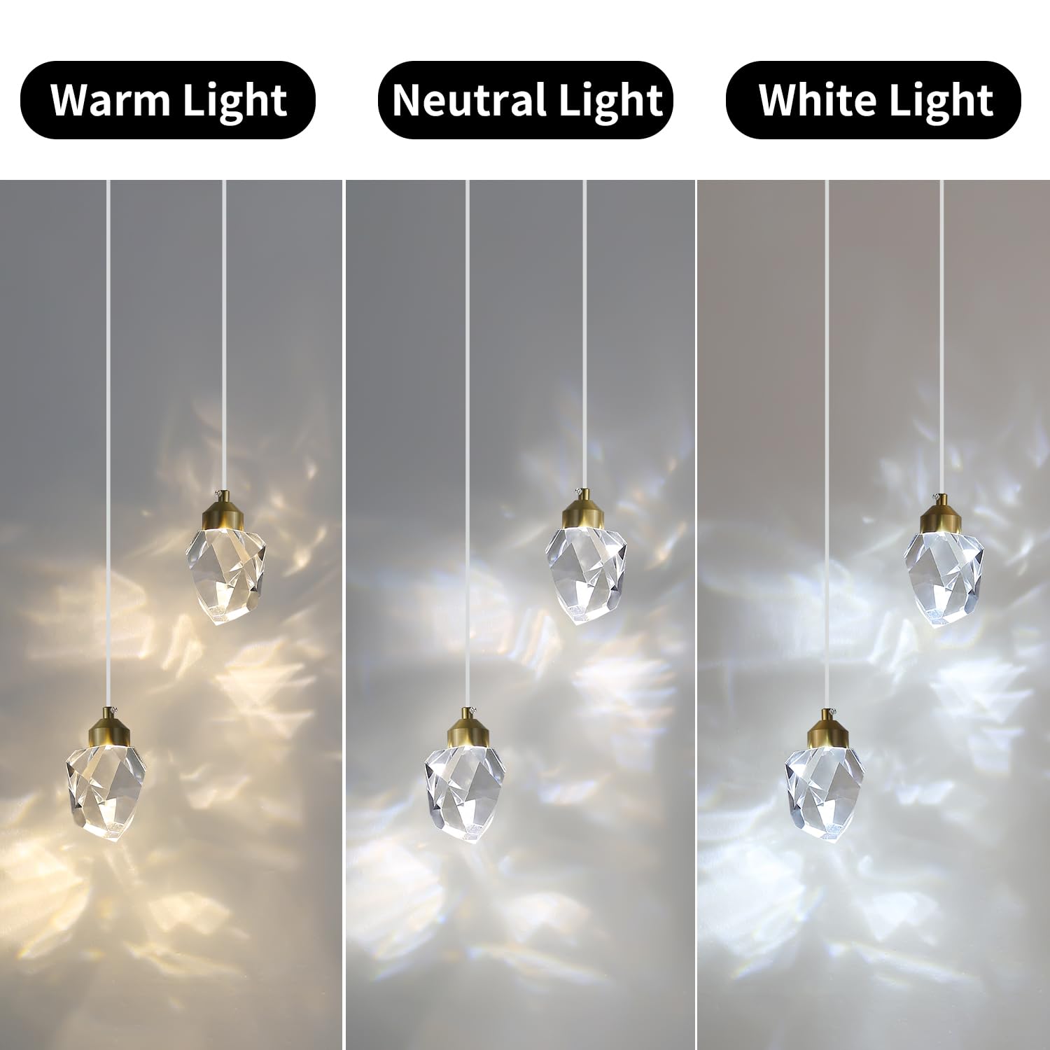 Luz Colgante De Cristal Moderno LED 3 Colores 2-Head Para Isla Cocina Sala Estar Dorado