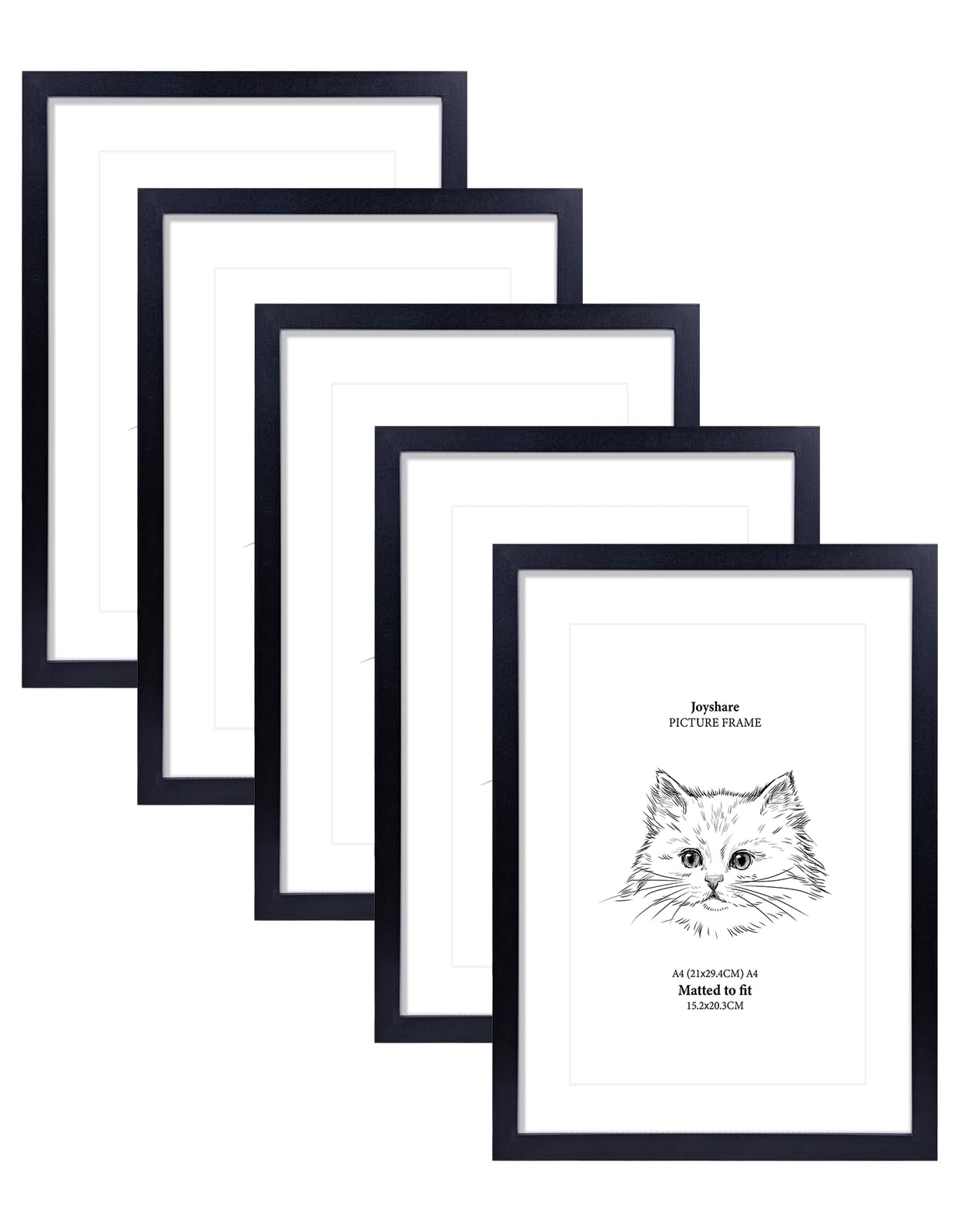 Ramka na zdjęcia A4, czarna, 5 szt. z passe-partout, drewniana rama MDF DIN A4, 21 x 27,9 cm, bardzo przezroczyste szkło akrylowe, nowoczesne ramki na zdjęcia, idealne do zdjęć/obrazów/dzieł