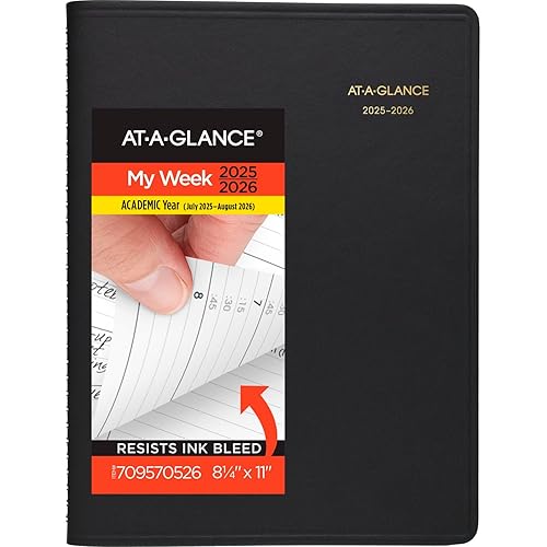 AT-A-GLANCE Planner 2025-2026 Academic, Weekly, Quarter-Hourly Appointment Book, 8-1/4" x 11", Large, Flexible Cover, Black (7095705)