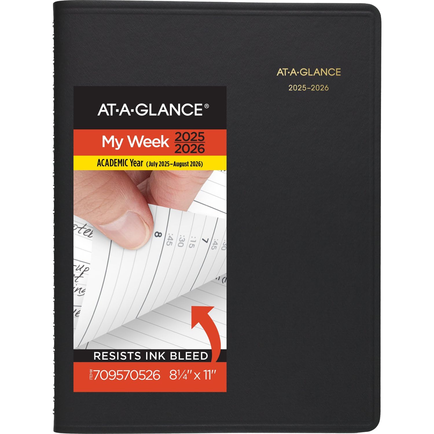 AT-A-GLANCE Planner 2025-2026 Academic, Weekly, Quarter-Hourly Appointment Book, 8-1/4" x 11", Large, Flexible Cover, Black (7095705)