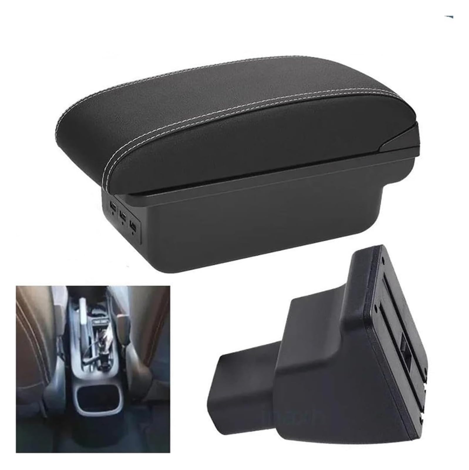 HCKCLMBMZW For Hyundai I10 Car Armrest Center Console Box Interior Parts Storage Accessories USB Car Armrest Center Console(B3 Black White 3usb)