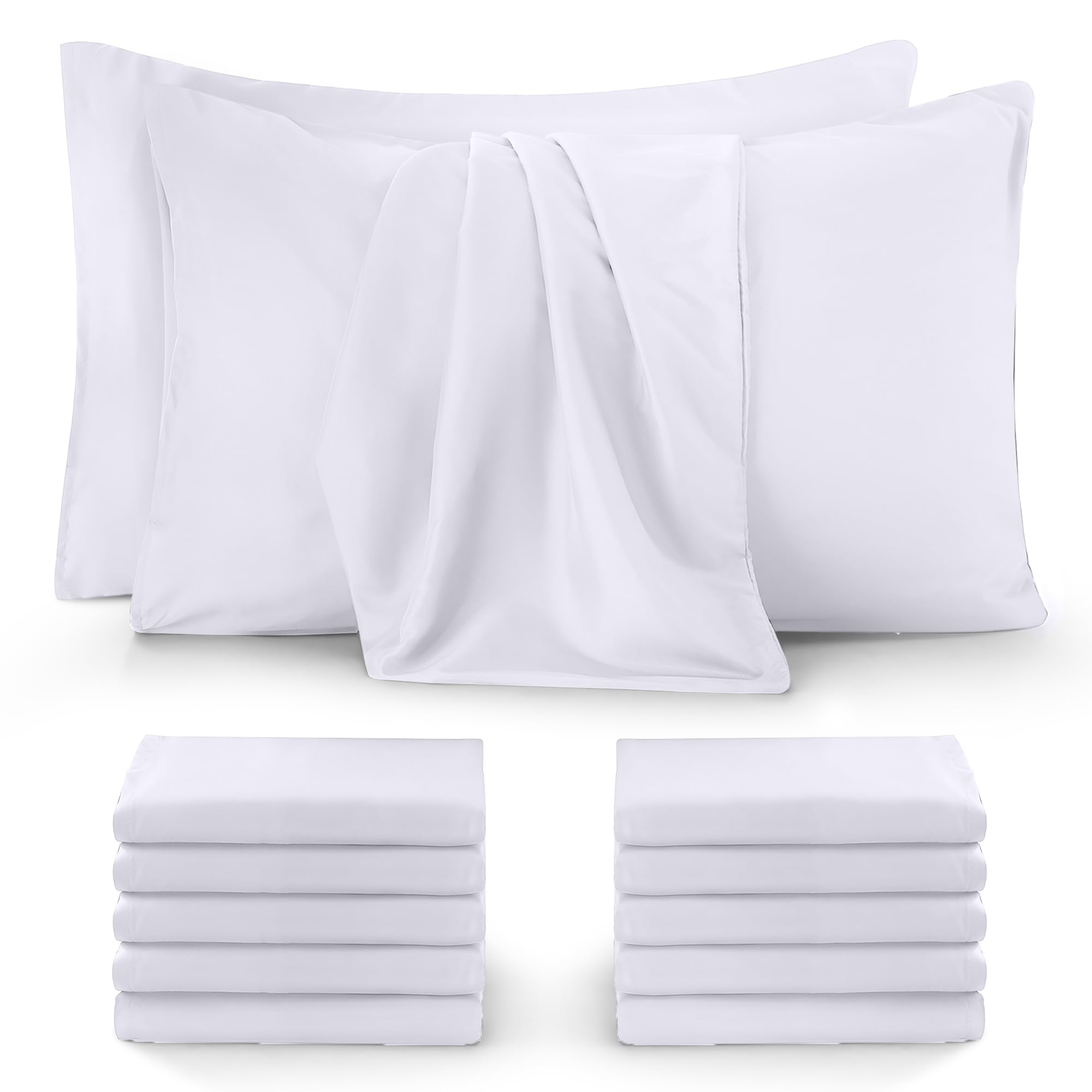 12 Pack Pillow Cases - OEKO-TEX - Standard Size 50x75 cm - 100% Brushed Microfiber Pillowcases with Envelope Closure, pillows not included - Wrinkle, Fade, & Stain Resistant - White