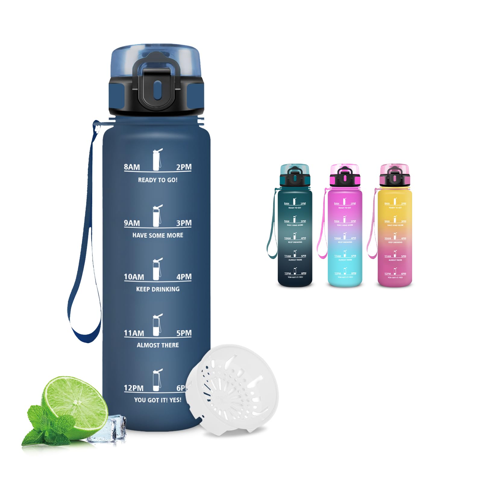 Mujigaga Girls Water Bottle 500ml Leakless Motivational Bottle Easy Carry Drinking Time Water Bottle Sports Fitness Girl School