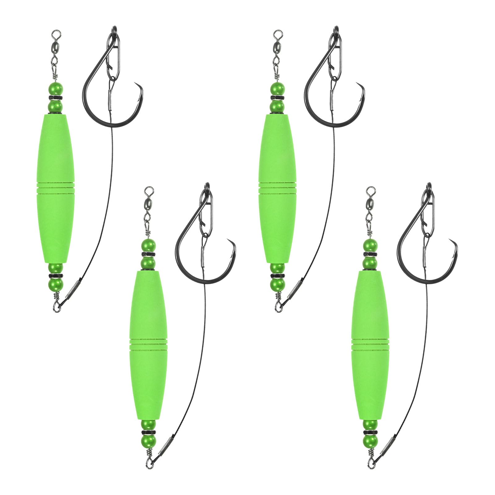 M METERXITY 4-Pack Catfish Float Rigs, 3 Inch EVA Buoyancy Foam Fishing Bobbers Popping with Swivel and Hooks for Streams/Lake/River Fishing, Floats Rattling Cork Catfish Gear [Light Green]