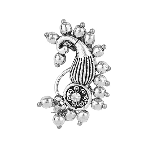 Navratri Ethnic Silver Oxidised Non Piercing Maharashtrian Nath For Women