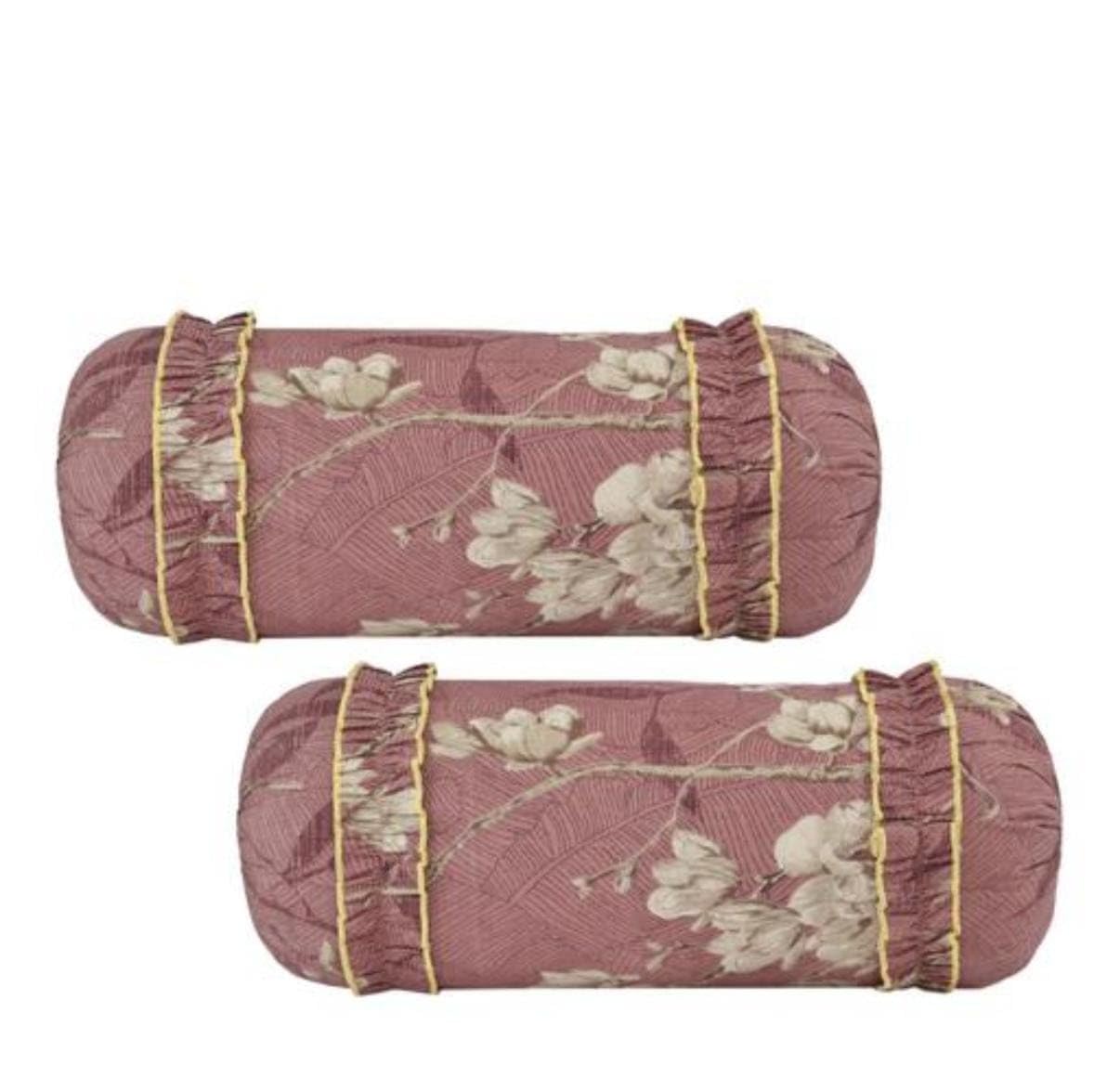 Floral Print Diwan Set, Pink, Ruffled Cushion Covers, 6 Piece Bedding Set-image-38