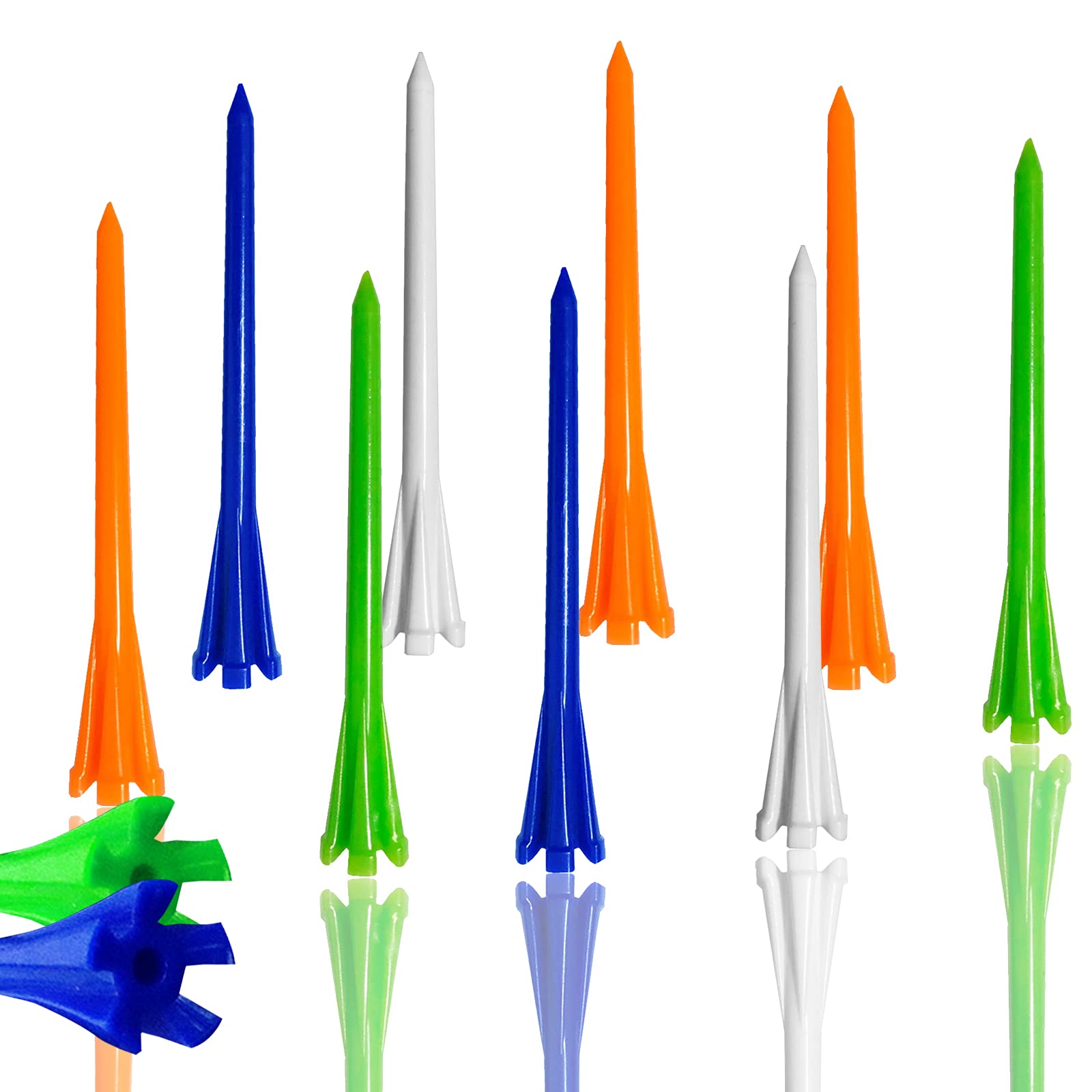 FINGER TEN Golf Tees Plastic Unbreakable Small 3 1/4 Inch 83mm 2 3/4 70mm With Five Claws Prong, Golf Tee Mixed Color Flat Strong Durable Long