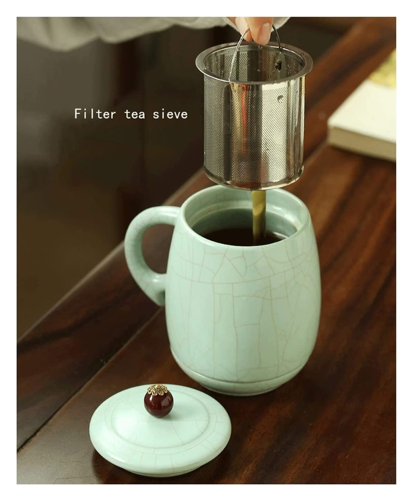 Taza de café de cerámica para oficina y hogar, taza de café de cerámica con tapa, 480 ml, taza de té de gran capacidad, adecuada para la oficina y el hogar, exquisita para Navidad, día de San Valentín