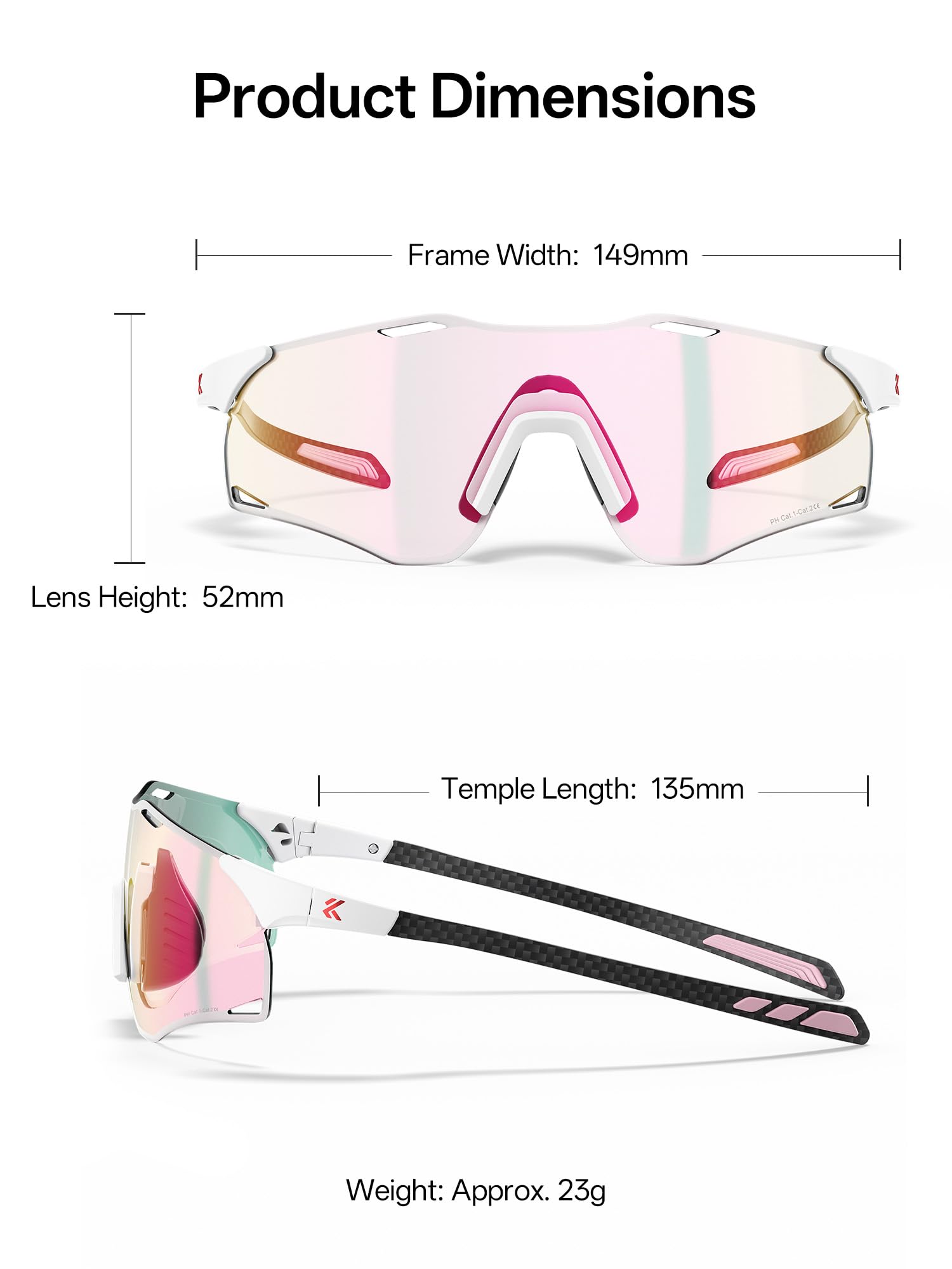 KAPVOE K454I Occhiali da Ciclismo Fotocromatici Aste in Fibra di Carbonio | Per uomo e donna, aste leggere in fibra di carbonio, UV400, ideali per ciclismo, running, MTB, baseball e pickleball