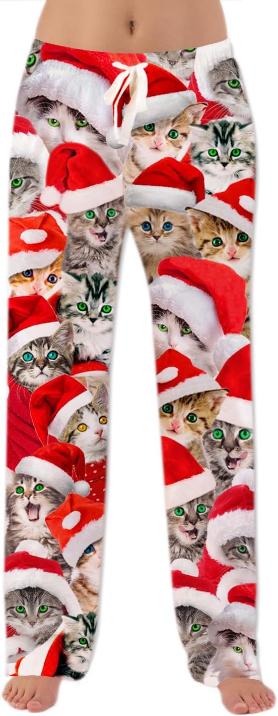 Womens Christmas Halloween Pajamas Pants Comfy Loose Stretchy Pajama Bottoms with Pockets