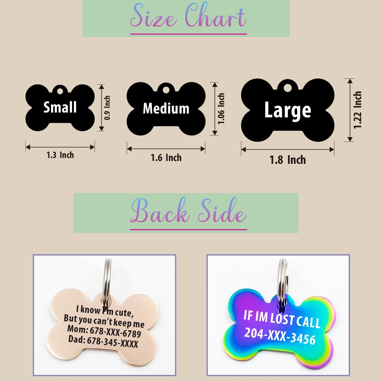 Personalized Pet ID Tags, Customizable Hexagon, Bone and Round Shapes, Multiple Designs with Mountain, Floral, and Night Sky Patterns, Stainless Steel Dog and Cat Tags (Bone) - Image 4