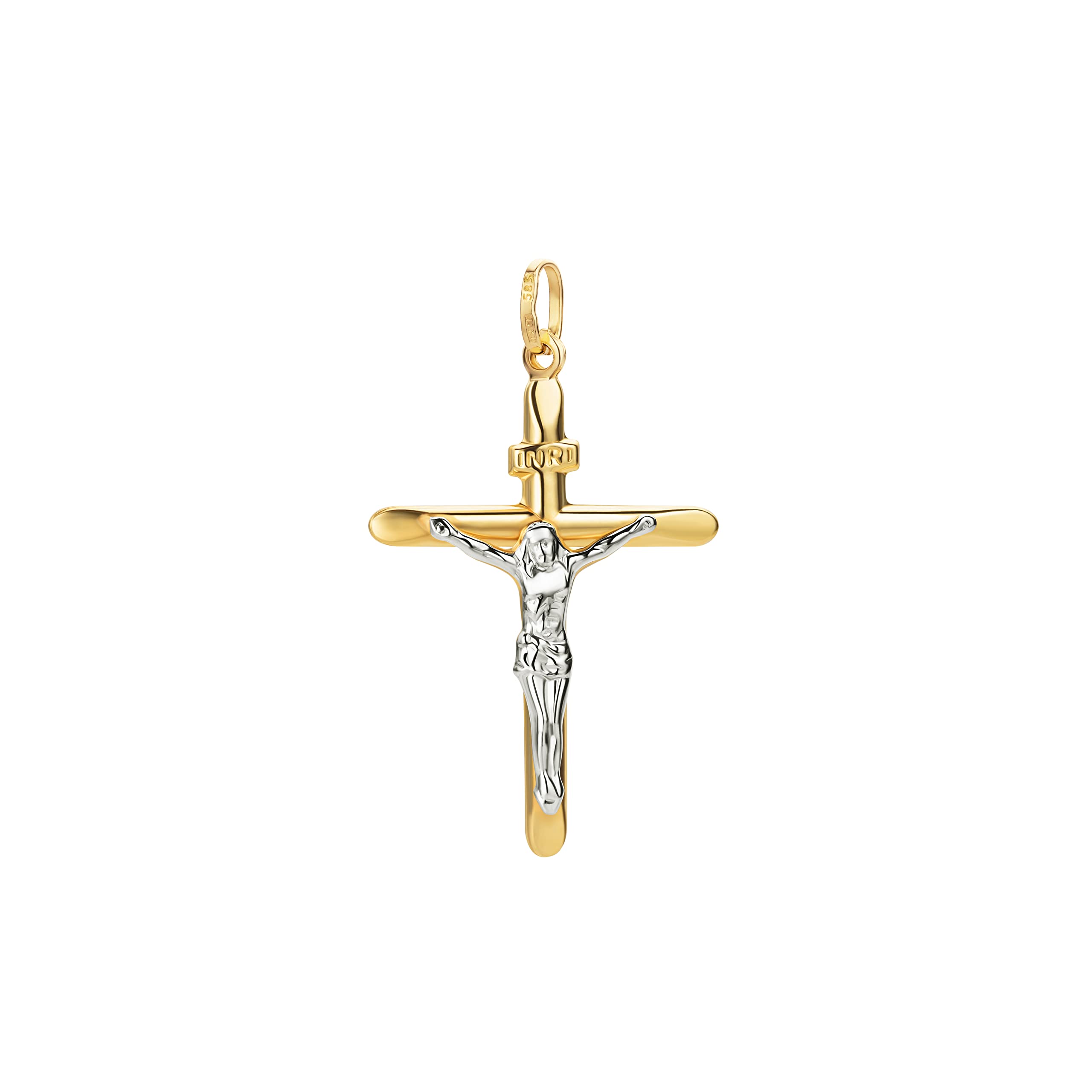 PRINS JEWELS Bicolor Anhänger Kreuz Mit Jesus 14 Karat 585 Gelbgold Weißgold Unisex