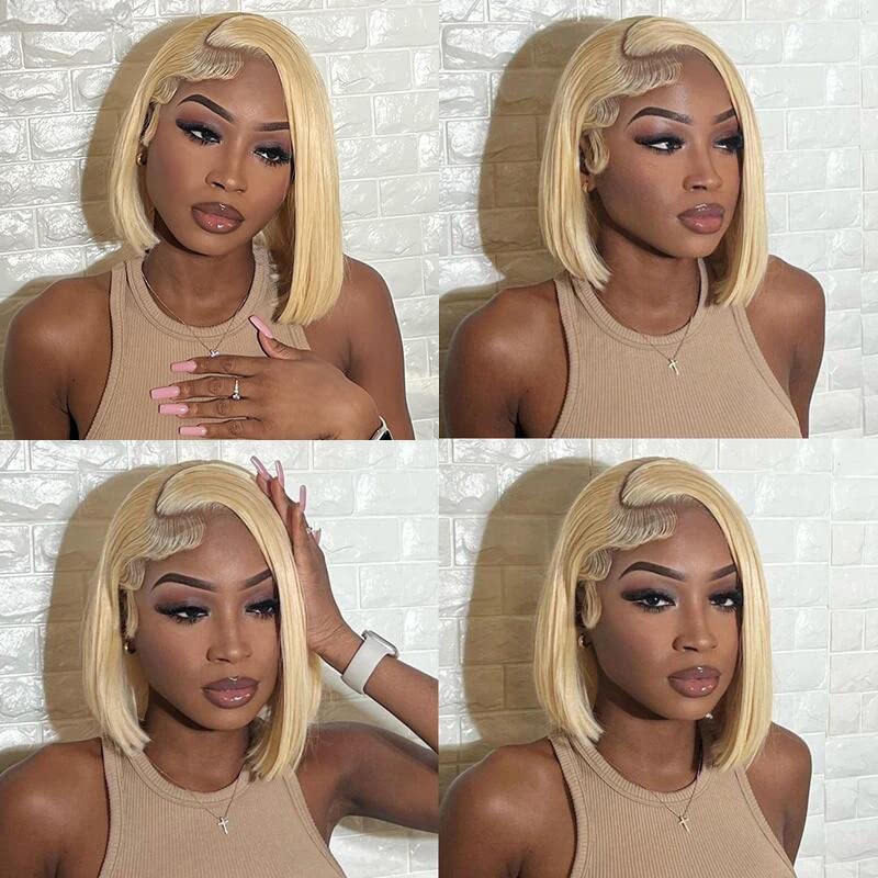Miniatura 6 de Peluca de cabello humano 613 con encaje frontal rubio de 13 x 4, pelucas de cabello humano para mujeres negras, sin pegamento, peluca rubia HD Bob,