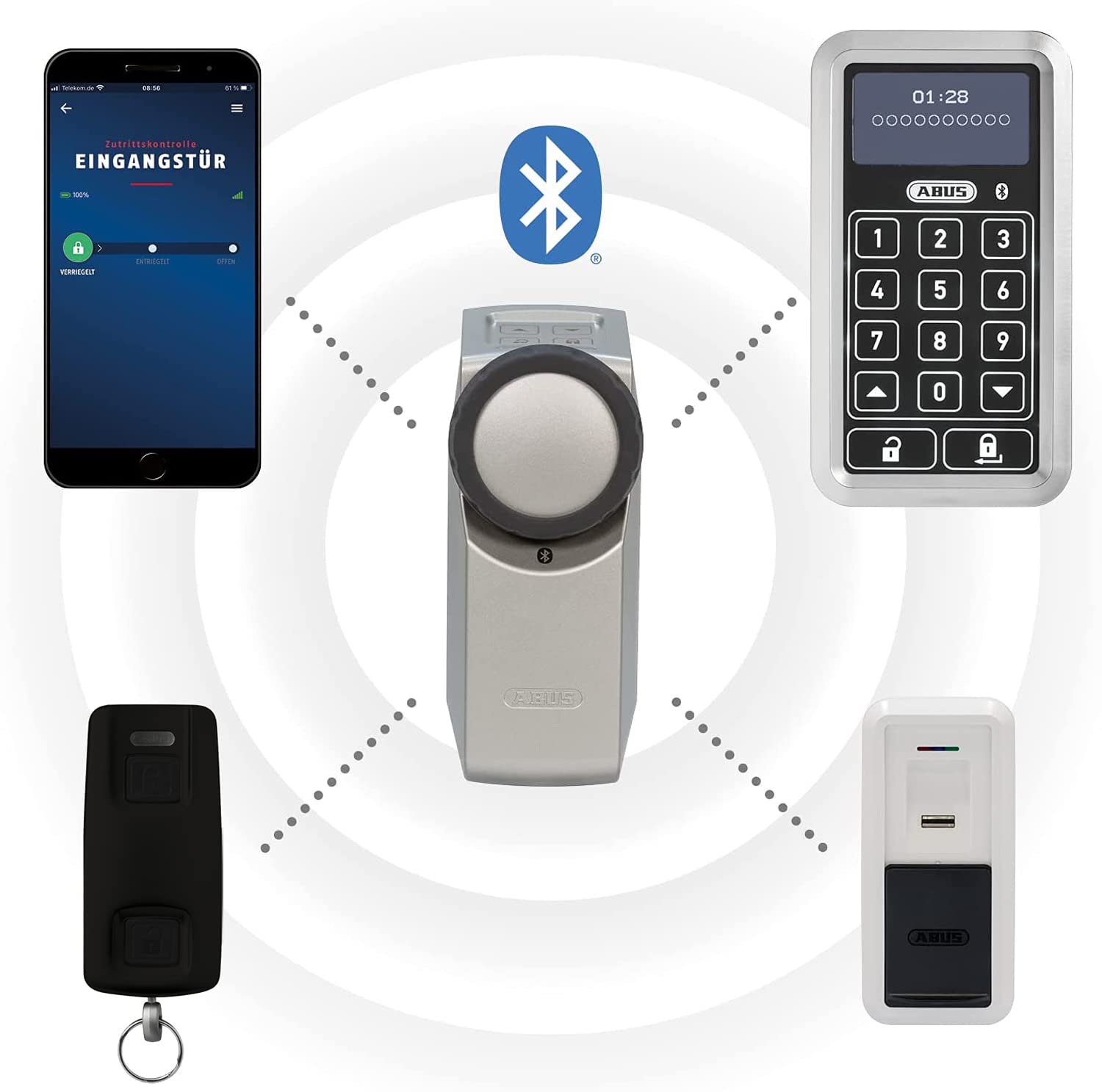 ABUS Fensterantrieb WINTECTO One – Smarter Fenstergriff & HomeTec Pro Bluetooth®-Fernbedienung CFF3100 - zum Öffnen der Haustür - für den HomeTec Pro Bluetooth®-Türschlossantrieb CFA3100 - Schwarz