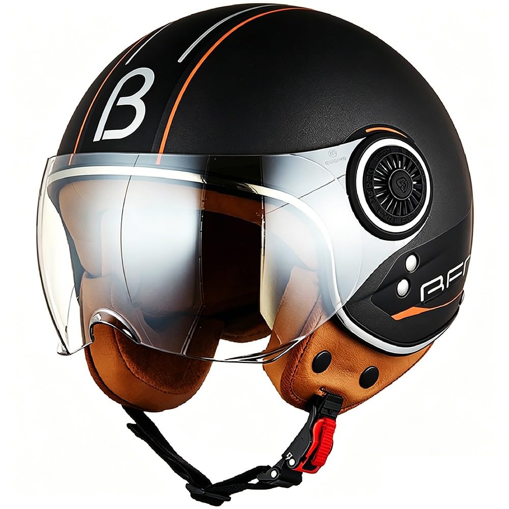 WZGGTEAM Open Face Motorcycle Half Helmet, Scooter Motorbike Crash Jet Helmet for Men and Women with Sun Visor, Road Legal ECE22.05 Approved Retro Style Motorbike