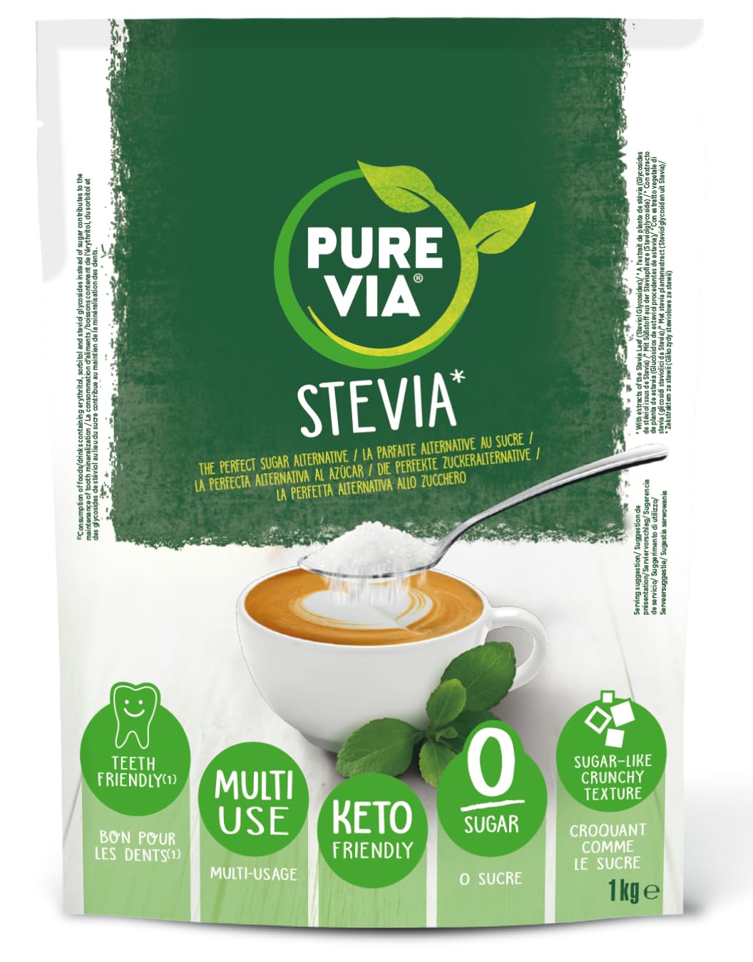 Pure Via Stevia Süßstoff 1kg | Zuckerfrei, Keto-Freundliche & Null Kalorien Zuckerersatz