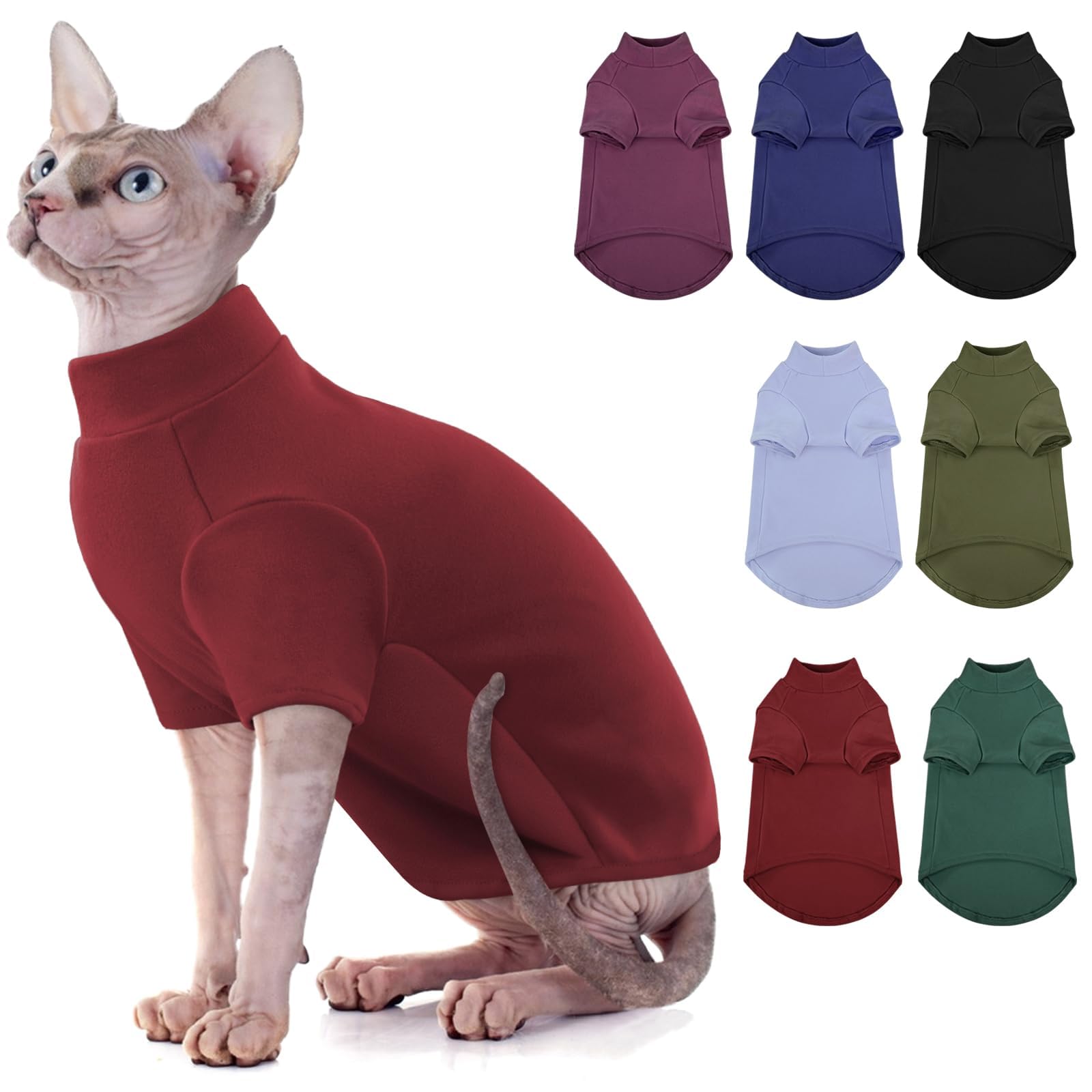 AOFITEE Turtleneck Jumper for Cats Soft Sphynx Cats Shirt Hairless Cat Jumpers with Sleeves
