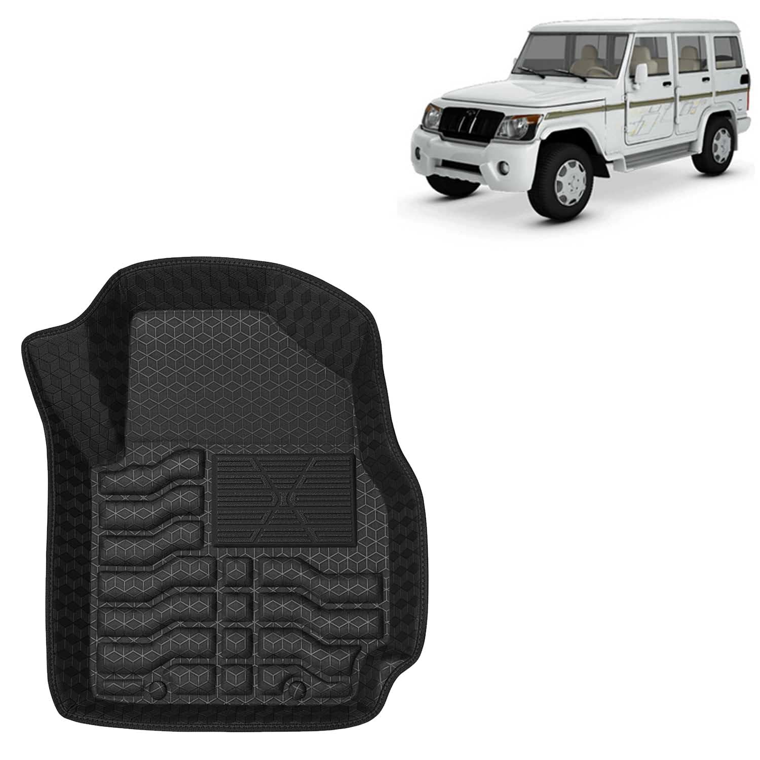 Kingsway Accessories Premium 4.5D Car Floor Mats Only Compatible with Mahindra Bolero (Year 2000 to 2019) All Model, Set 4 Pcs, 100% Waterproof Tray Shape PVC Foot Mats | Black | 1 Year Warranty