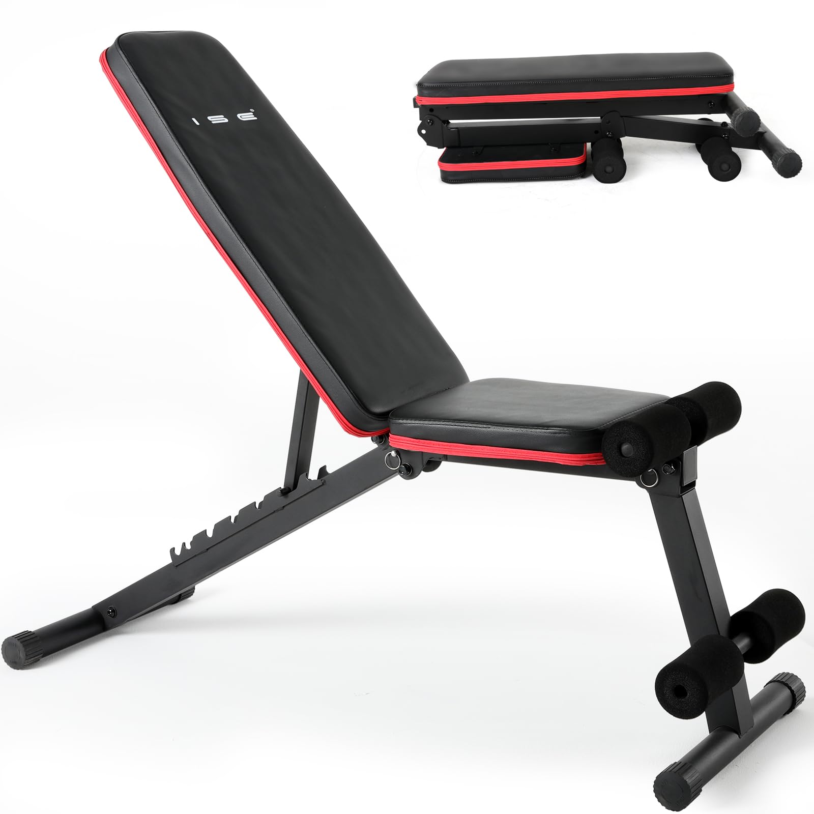 ISE Banc Musculation Pliable/Banc Musculation Plat Pliable, Banc Abdominaux Multifonction, Banc de Musculation Inclinable, Banc Fitness Abdos Réglable 7 Positions, Banc Inclinable Musculation Homme