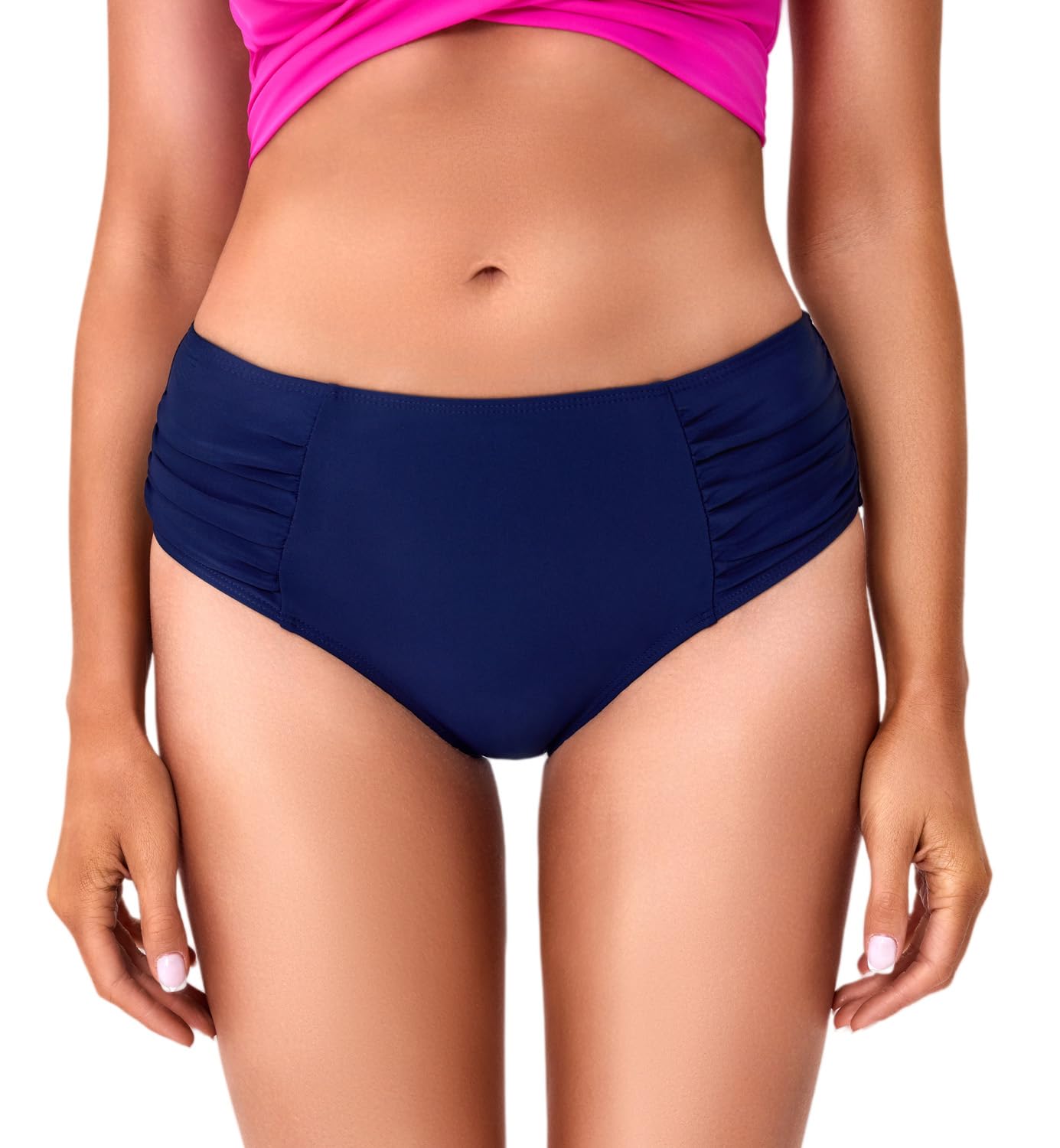 Full Coverage Bikini Bottoms for Women Mid Rise Bathing Suit Bottoms for Women Ruched Tummy Control Swim Bottoms-image-26
