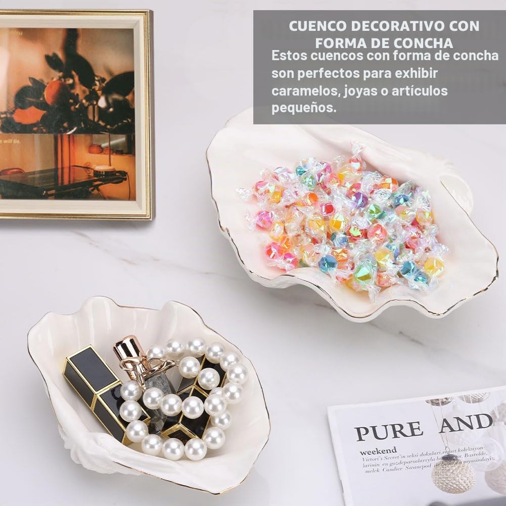 Cuenco Decorativo de Conchas Blancas del Mar - Jarrón Grande en Forma de Concha, Cuenco para Frutas, Llaves, Dulces, Centros de Mesa Costeños para Entrada, Sala de Estar, Baño, Casa de Playa