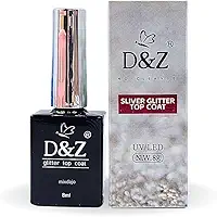 Top coat para unha em gel D&Z com glitter prateado silver 8g