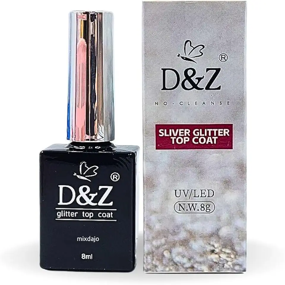 Top coat para unha em gel D&Z com glitter prateado silver 8g