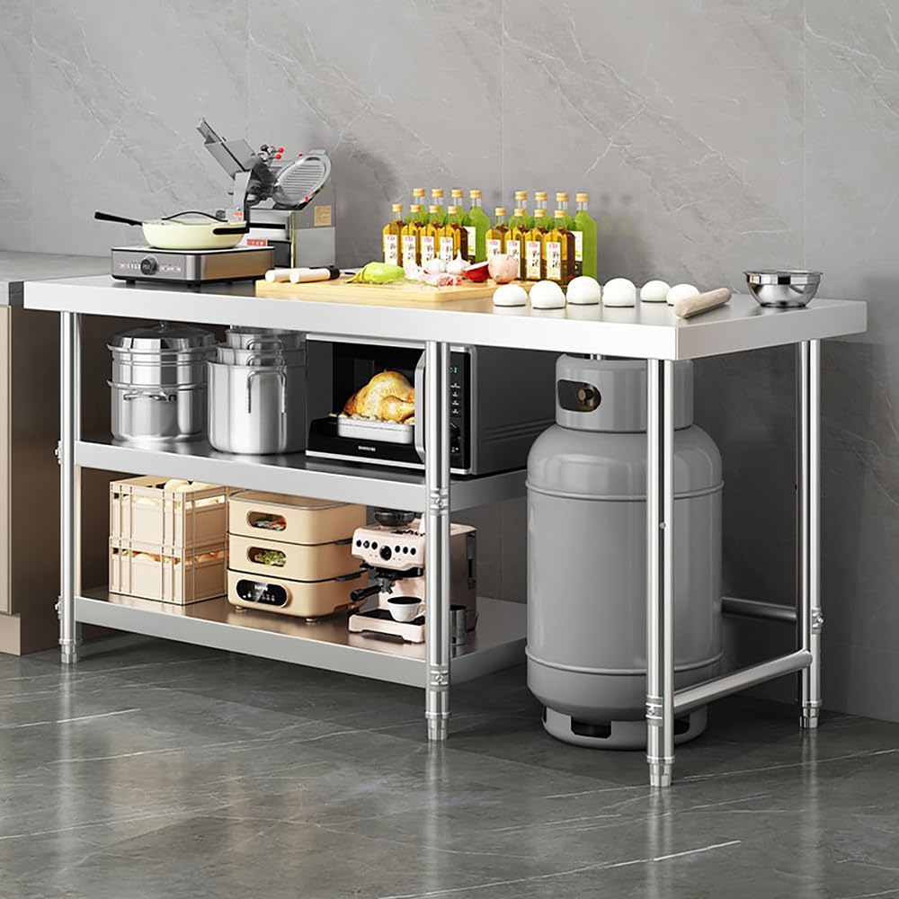 Tavolo da Lavoro in Acciaio Inox, Tavolo da Cucina Professionale, Piano di Lavoro in Metallo, Tavolo per Preparazione per Alimenti/Carne per Cucina,Industria, Ristorazione,120x40x80cm