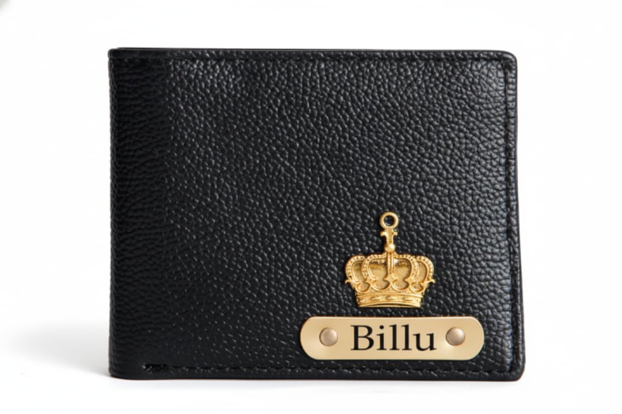 Customised Engraved Wallet with Name | Gift Hamper Set for Men Leather Purse (Black) (Black)-image-49
