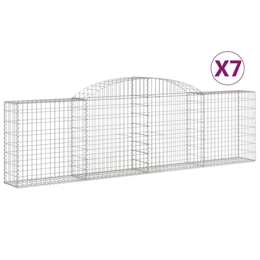 Kosze gabionowe z łukiem 7 szt. 300 x 30 x 80 / 100 cm żelazo ocynkowane, dekoracyjne gabiony ogrodowe z drutu 3,5 mm i oczkami 5 x 10 cm, zewnętrzne bariery dźwiękochłonne z haczykami