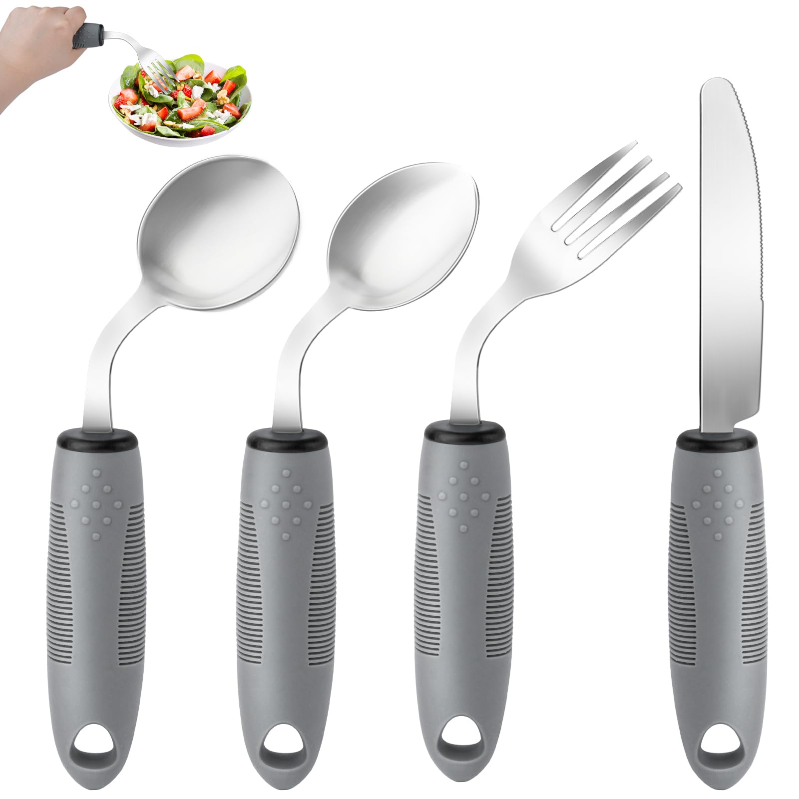 AuntyFey Weighted Adaptive Utensils, 4Pcs Weighted Utensils for Hand Tremors, 45°Angled Parkinsons Utensils for Elderly, 3.5oz Weighted Built Up