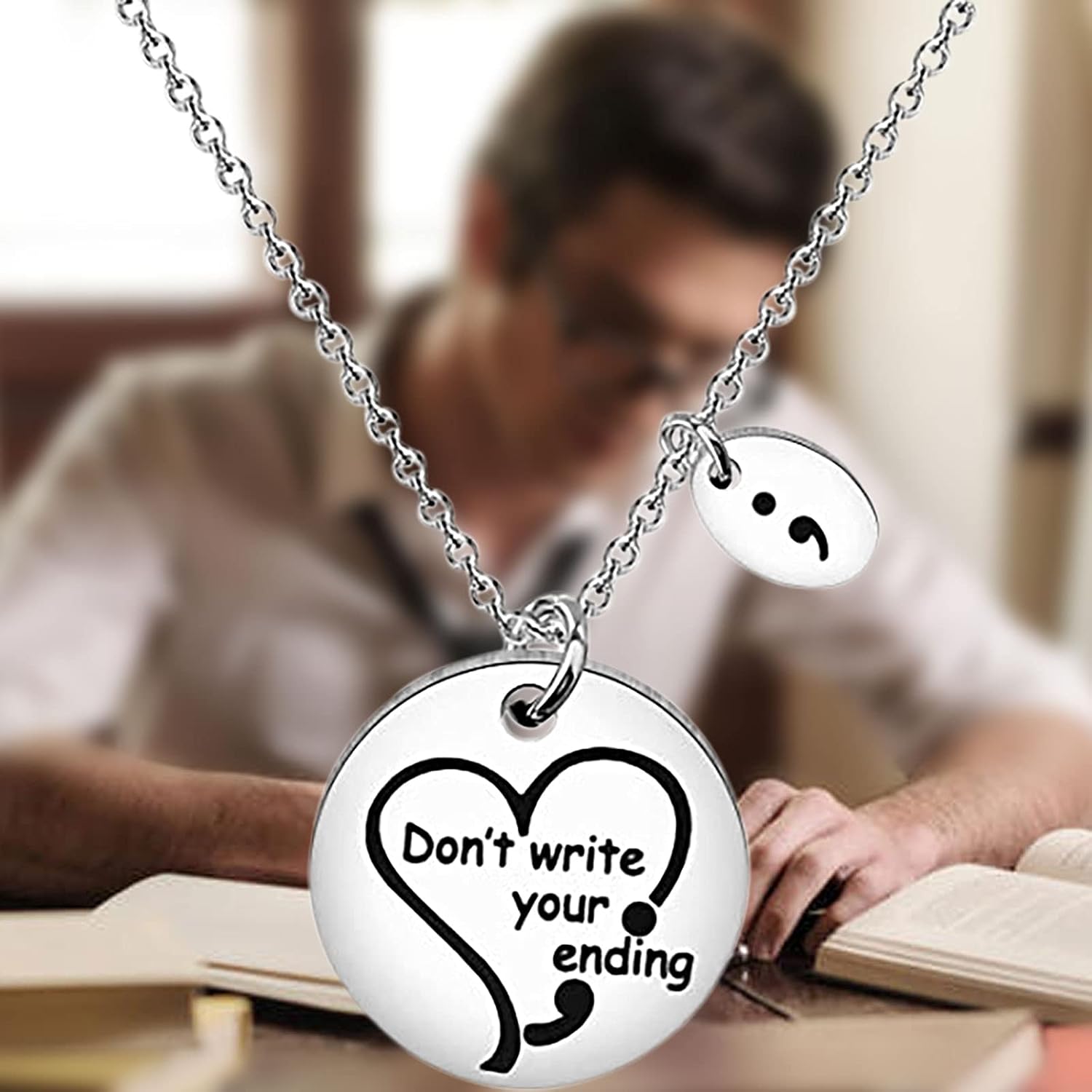 MYOSPARK Semicolon Necklace Don't Write Your Ending Mental Health Awareness Jewelry Inspirational Motivational Gift